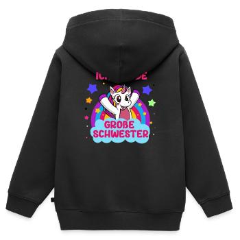 Einhorn Mädchen Tochter Ich Werde Große Schwester - Kinder Premium Organic Zip Hoodie - Schwarz - Hinten - AI Model Kid Male (0cm)