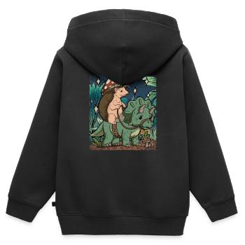 Hérisson Cottagecore - Sweat Premium à capuche zippé enfant bio - noir - Dos - AI Model Kid Male (0cm)