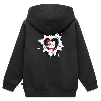 Katze mit Weihnachtsmütze schaut aus zerrissenem - Kinder Premium Organic Zip Hoodie - Schwarz - Hinten - AI Model Kid Male (0cm)