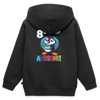 8 And Awesome Birthday Penguin Birthday Cake - Kinder Premium Organic Zip Hoodie - Schwarz - Hinten - AI Model Kid Male (0cm)