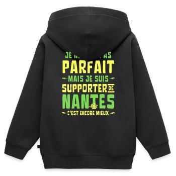 Nantes Football Supporter Je ne suis pas Parfait - Sweat Premium à capuche zippé enfant bio - noir - Dos - AI Model Kid Male (0cm)
