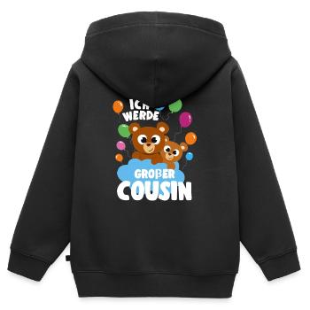 Ich Werde bald Großer Cousin Teddybär Geschenkidee - Kinder Premium Organic Zip Hoodie - Schwarz - Hinten - AI Model Kid Male (0cm)
