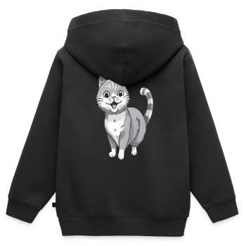 Lächelnde Katze für Katzenfreunde - Kinder Premium Organic Zip Hoodie - Schwarz - Hinten - AI Model Kid Male (0cm)
