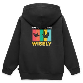 Fun Waste your time wisely, - Kids Premium Organic Zip-up Hoodie - black - Back - AI Model Kid Male (0cm)