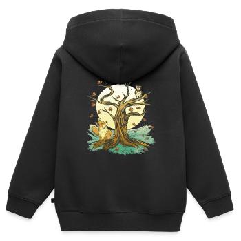 Fuchs Eule Wald Camping Tiere - Kinder Premium Organic Zip Hoodie - Schwarz - Hinten - AI Model Kid Male (0cm)