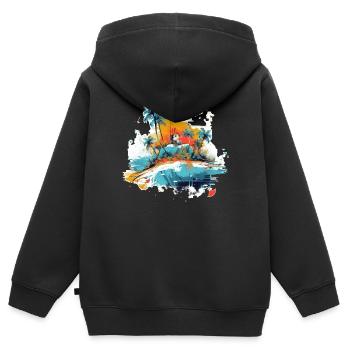 Paradis tropical - Sweat Premium à capuche zippé enfant bio - noir - Dos - AI Model Kid Male (0cm)