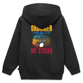 Drummer I Know How To Use My Sticks - Kinder Premium Organic Zip Hoodie - Schwarz - Hinten - AI Model Kid Male (0cm)