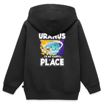 Cadeau de la planète Uranus - Sweat Premium à capuche zippé enfant bio - noir - Dos - AI Model Kid Male (0cm)