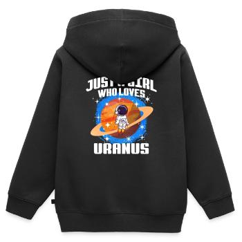 Fille Uranus Cadeau - Sweat Premium à capuche zippé enfant bio - noir - Dos - AI Model Kid Male (0cm)