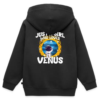 Fille Vénus Cadeau - Sweat Premium à capuche zippé enfant bio - noir - Dos - AI Model Kid Male (0cm)