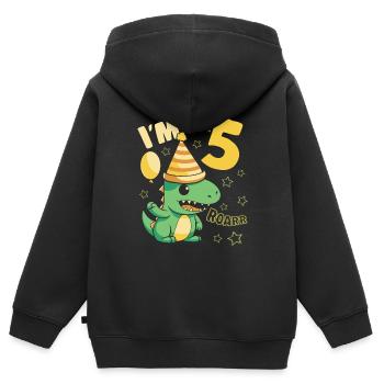 Dinosaure Fête d’anniversaire 5 ans garçon 5 ans cadeau - Sweat Premium à capuche zippé enfant bio - noir - Dos - AI Model Kid Male (0cm)