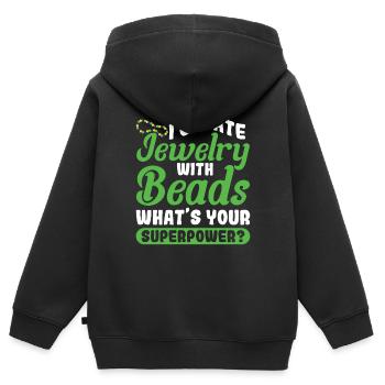 Perle Perle Broderie Bijoutier Fabricant de bijoux - Sweat Premium à capuche zippé enfant bio - noir - Dos - AI Model Kid Male (0cm)