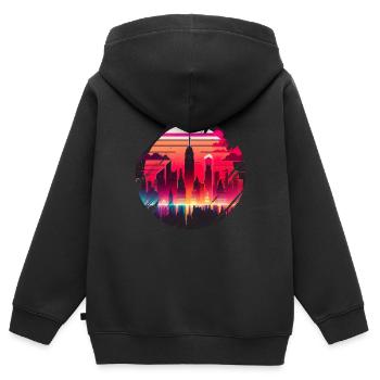 New York City Skyline Sonnenuntergang Hitze - Kinder Premium Organic Zip Hoodie - Schwarz - Hinten - AI Model Kid Male (0cm)