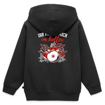 Ihr findet mich im Keller Schlagzeug - Kinder Premium Organic Zip Hoodie - Schwarz - Hinten - AI Model Kid Male (0cm)