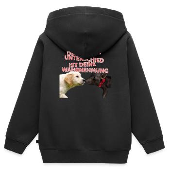 Der einzige Unterschied ist deine Wahrnehmung - Kinder Premium Organic Zip Hoodie - Schwarz - Hinten - AI Model Kid Male (0cm)