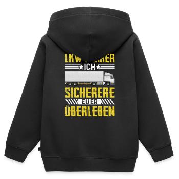 Lkw fahrer Ich sichere euer Überleben Brummi Vater - Kinder Premium Organic Zip Hoodie - Schwarz - Hinten - AI Model Kid Male (0cm)