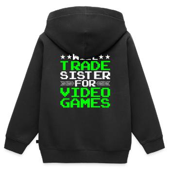 Will Trade Sister For Video Games 20 - Kinder Premium Organic Zip Hoodie - Schwarz - Hinten - AI Model Kid Male (0cm)