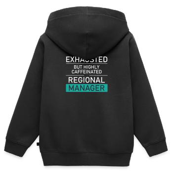 Directeur régional épuisé, très caféiné, - Sweat Premium à capuche zippé enfant bio - noir - Dos - AI Model Kid Male (0cm)
