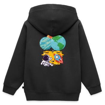 Ballon terrestre de l’astronaute Pluton Neptune - Sweat Premium à capuche zippé enfant bio - noir - Dos - AI Model Kid Male (0cm)
