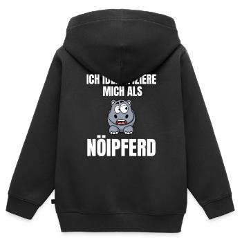 Gelangweiltes Nilpferd / Nölpferd / Keinen Bock - Kinder Premium Organic Zip Hoodie - Schwarz - Hinten - AI Model Kid Male (0cm)