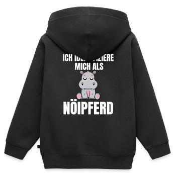 Gelangweiltes Nilpferd / Nölpferd / Keinen Bock - Kinder Premium Organic Zip Hoodie - Schwarz - Hinten - AI Model Kid Male (0cm)