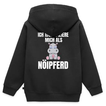 Gelangweiltes Nilpferd / Nölpferd / Keinen Bock - Kinder Premium Organic Zip Hoodie - Schwarz - Hinten - AI Model Kid Male (0cm)