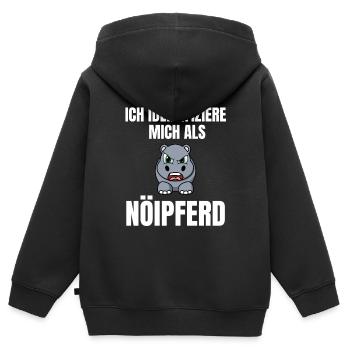 Gelangweiltes Nilpferd / Nölpferd / Keinen Bock - Kinder Premium Organic Zip Hoodie - Schwarz - Hinten - AI Model Kid Male (0cm)
