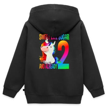 Douce comme du sucre et déjà 2 - 2 ans licorne - Sweat Premium à capuche zippé enfant bio - noir - Dos - AI Model Kid Male (0cm)