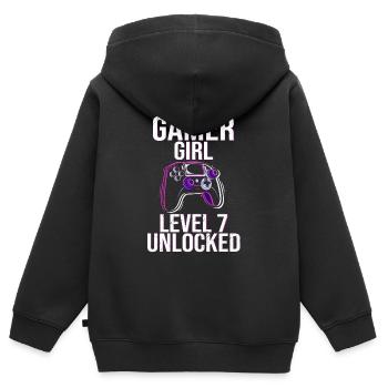 Gamer Girl Level 7 Unlocked Gaming Birthday Videog - Kinder Premium Organic Zip Hoodie - Schwarz - Hinten - AI Model Kid Male (0cm)