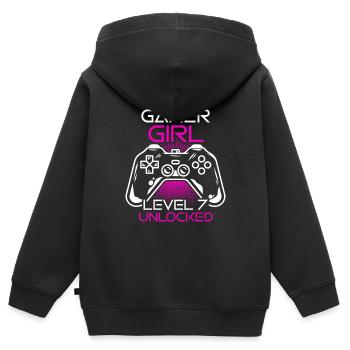 Gamer Girl Level 7 Unlocked Gaming Birthday Gift G - Kinder Premium Organic Zip Hoodie - Schwarz - Hinten - AI Model Kid Male (0cm)