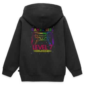 Gamer Girl Level 7 Unlocked Gaming Birthday Videog - Kinder Premium Organic Zip Hoodie - Schwarz - Hinten - AI Model Kid Male (0cm)