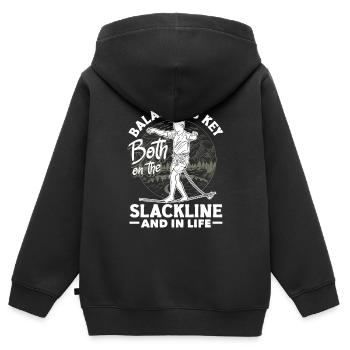 L’équilibre est la clé, à la fois sur la slackline et dans la vie - Sweat Premium à capuche zippé enfant bio - noir - Dos - AI Model Kid Male (0cm)