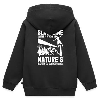 Slackline avec vue, dans la belle nature - Sweat Premium à capuche zippé enfant bio - noir - Dos - AI Model Kid Male (0cm)
