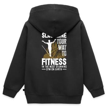 Slackline votre chemin vers la forme physique, dans le plus - Sweat Premium à capuche zippé enfant bio - noir - Dos - AI Model Kid Male (0cm)