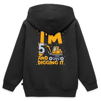 5th Birthday Party Truck Dumper Construction Vehic - Kinder Premium Organic Zip Hoodie - Schwarz - Hinten - AI Model Kid Male (0cm)