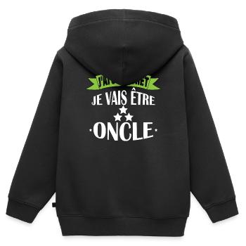 J'ai un secret je suis oncle - Sweat Premium à capuche zippé enfant bio - noir - Dos - AI Model Kid Male (0cm)