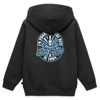 Wing Surf Wing Foil Best - Sweat Premium à capuche zippé enfant bio - noir - Dos - AI Model Kid Male (0cm)