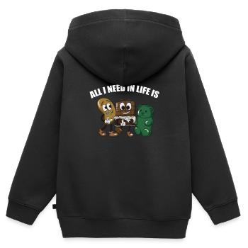 Chips Schokolade und Gummibärchen - Kinder Premium Organic Zip Hoodie - Schwarz - Hinten - AI Model Kid Male (0cm)