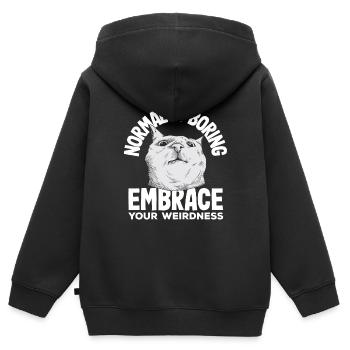 Normal is boring Embrace your weirdness - Kinder Premium Organic Zip Hoodie - Schwarz - Hinten - AI Model Kid Male (0cm)