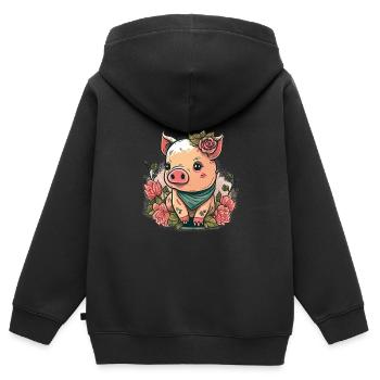 Ferkel mit Kopftuch - Kinder Premium Organic Zip Hoodie - Schwarz - Hinten - AI Model Kid Male (0cm)