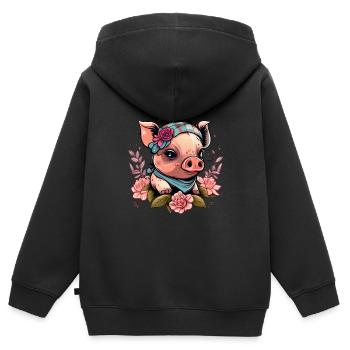 Schweinchen mit Kopftuch - Kinder Premium Organic Zip Hoodie - Schwarz - Hinten - AI Model Kid Male (0cm)