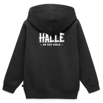 Hallenserin Hallenser Halle - Kinder Premium Organic Zip Hoodie - Schwarz - Hinten - AI Model Kid Male (0cm)