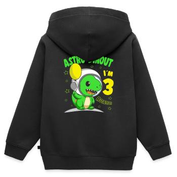 3 ans Birthday Boy Astro Dinout - 3ème B-Day - Sweat Premium à capuche zippé enfant bio - noir - Dos - AI Model Kid Male (0cm)
