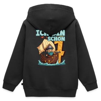 Ich Bin 7 Pirat - Piratenschiff Kindergeburtstag - Kinder Premium Organic Zip Hoodie - Schwarz - Hinten - AI Model Kid Male (0cm)