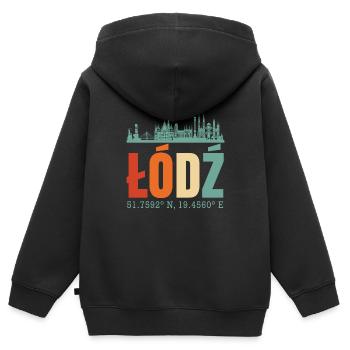 Pologne Lodz Skyline - Sweat Premium à capuche zippé enfant bio - noir - Dos - AI Model Kid Male (0cm)