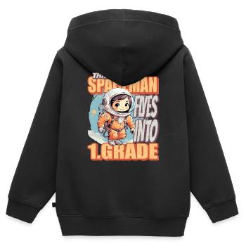 Ce petit astronaute vole dans le premier - Sweat Premium à capuche zippé enfant bio - noir - Dos - AI Model Kid Male (0cm)