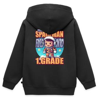 Ce petit astronaute vole dans le premier - Sweat Premium à capuche zippé enfant bio - noir - Dos - AI Model Kid Male (0cm)