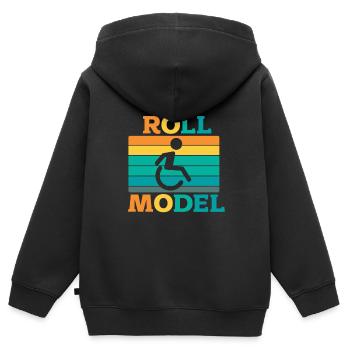 Rollstuhl - Kinder Premium Organic Zip Hoodie - Schwarz - Hinten - AI Model Kid Male (0cm)