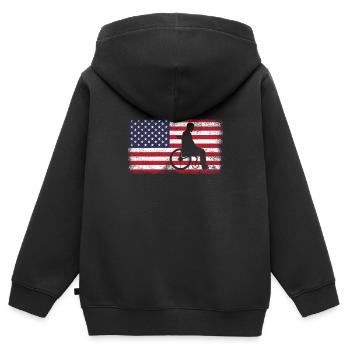 Rollstuhl - Kinder Premium Organic Zip Hoodie - Schwarz - Hinten - AI Model Kid Male (0cm)