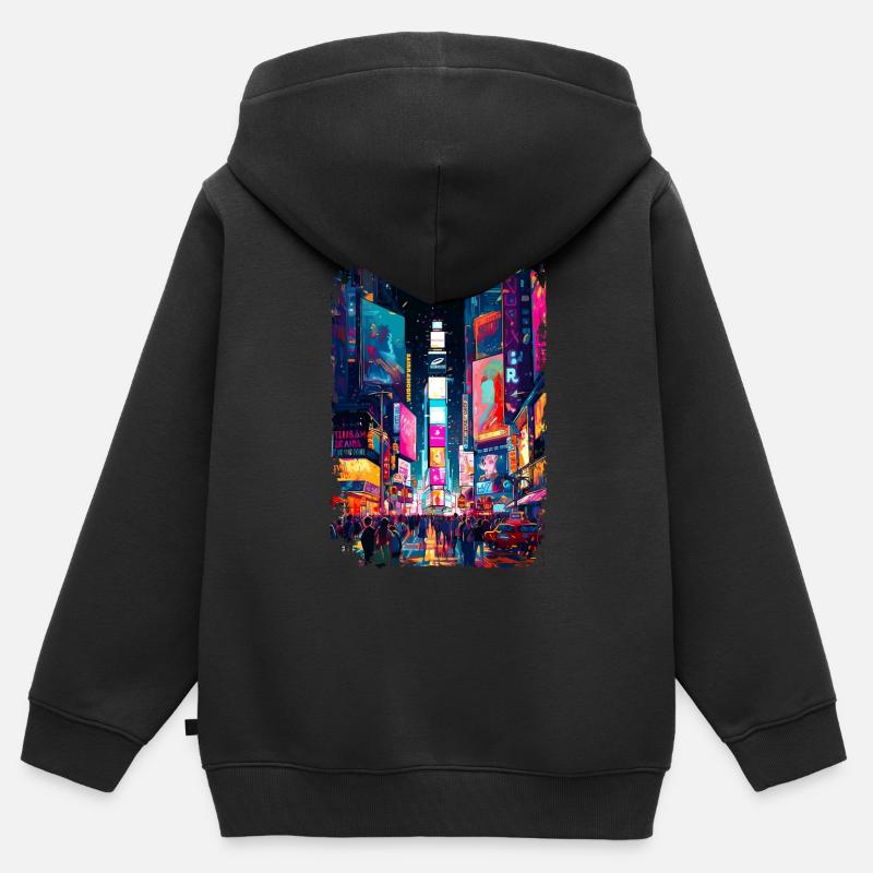 New York - Sweat Premium à capuche zippé enfant bio - noir